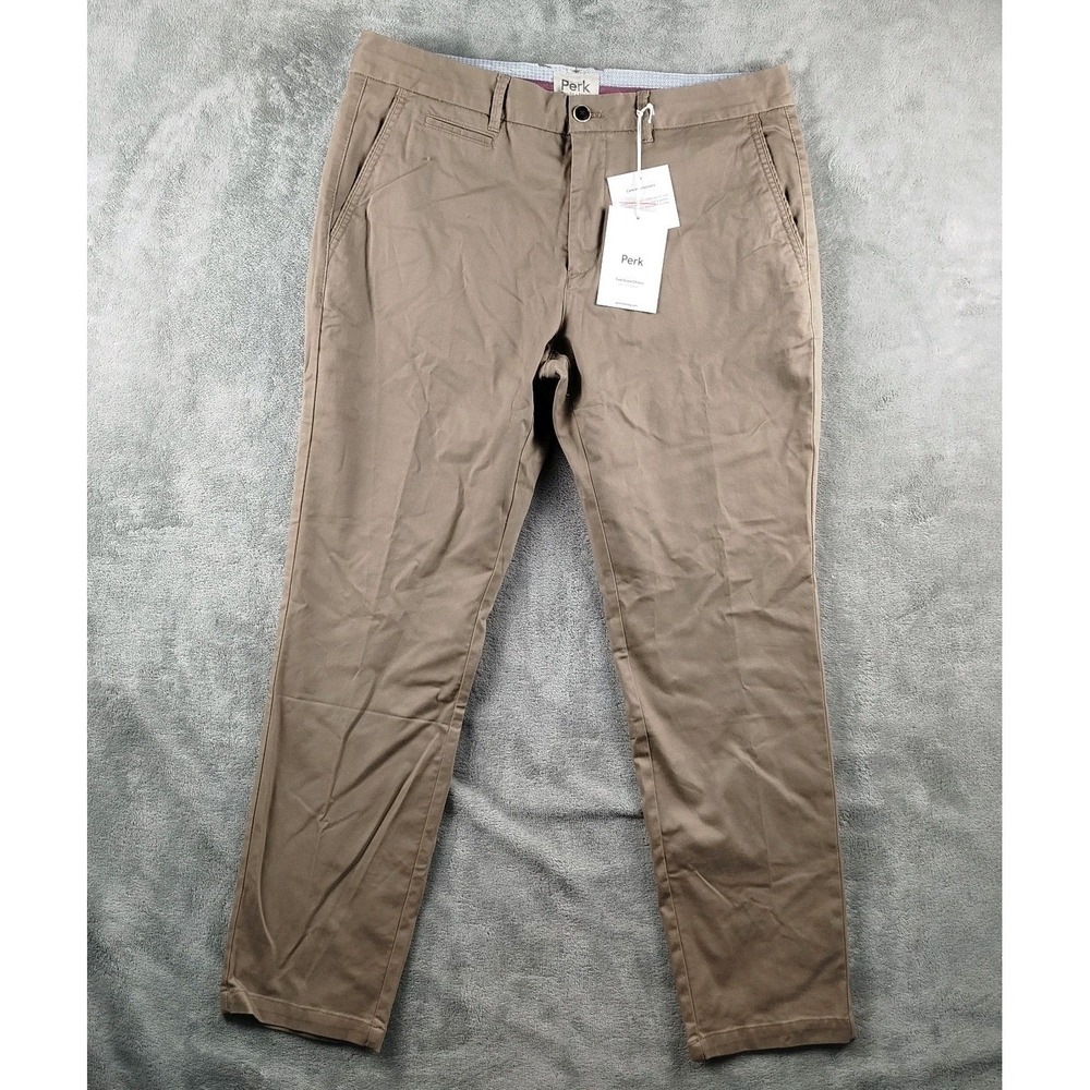 Perk Feel Good Chinos Mens 35x30 Brown Khaki Slim Fit Stretch Twill Casual Pants
